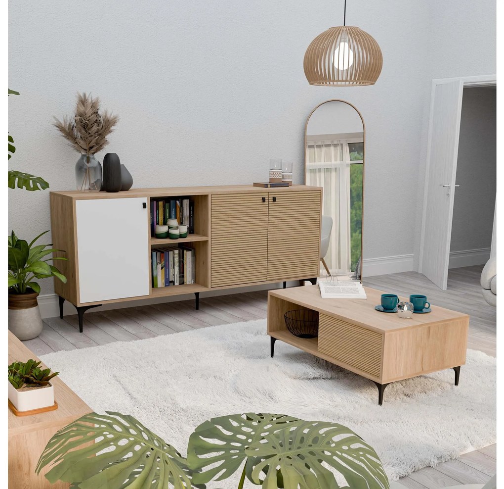 Set mobilier living Settle 2 (stejar alb). 1108079