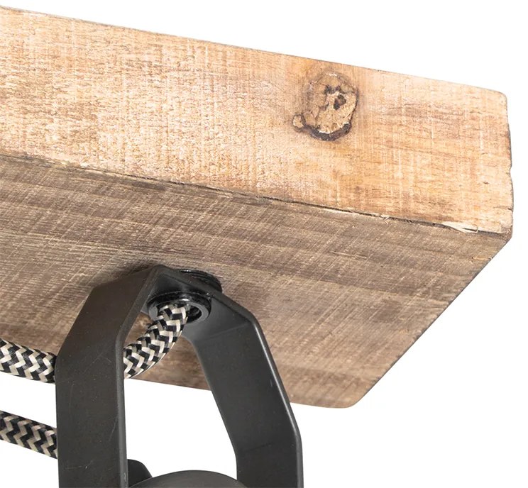 Spotlight rustic negru cu lemn 4 lumini reglabile - Jelle