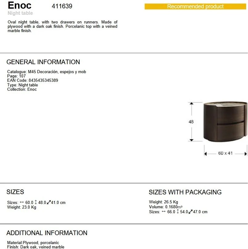 Noptiera ovala cu 2 sertare Enoc stejar inchis