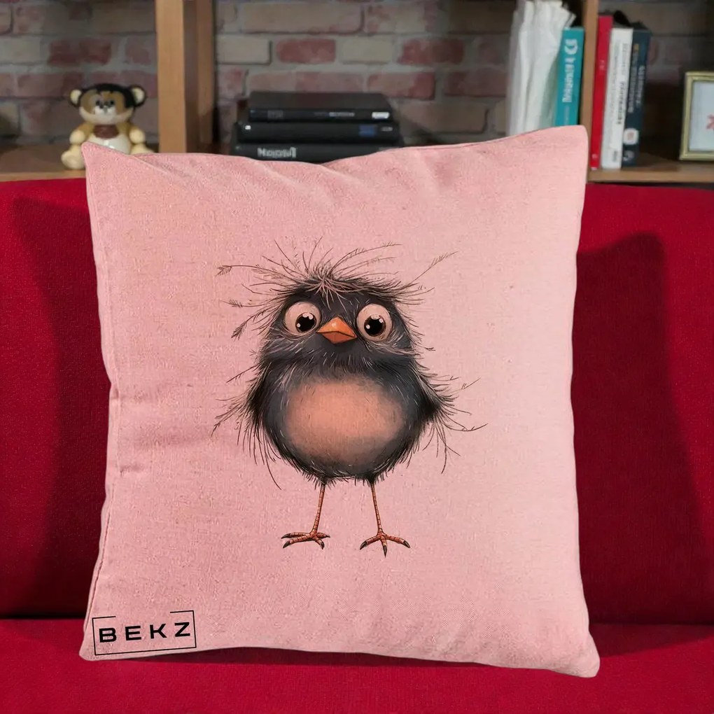 Perna Decorativa Pui Negru Zbarlit cu Pene Fine, 40x40 cm, Roz, Husa Detasabila, Perna Inclusa, BEKZ®