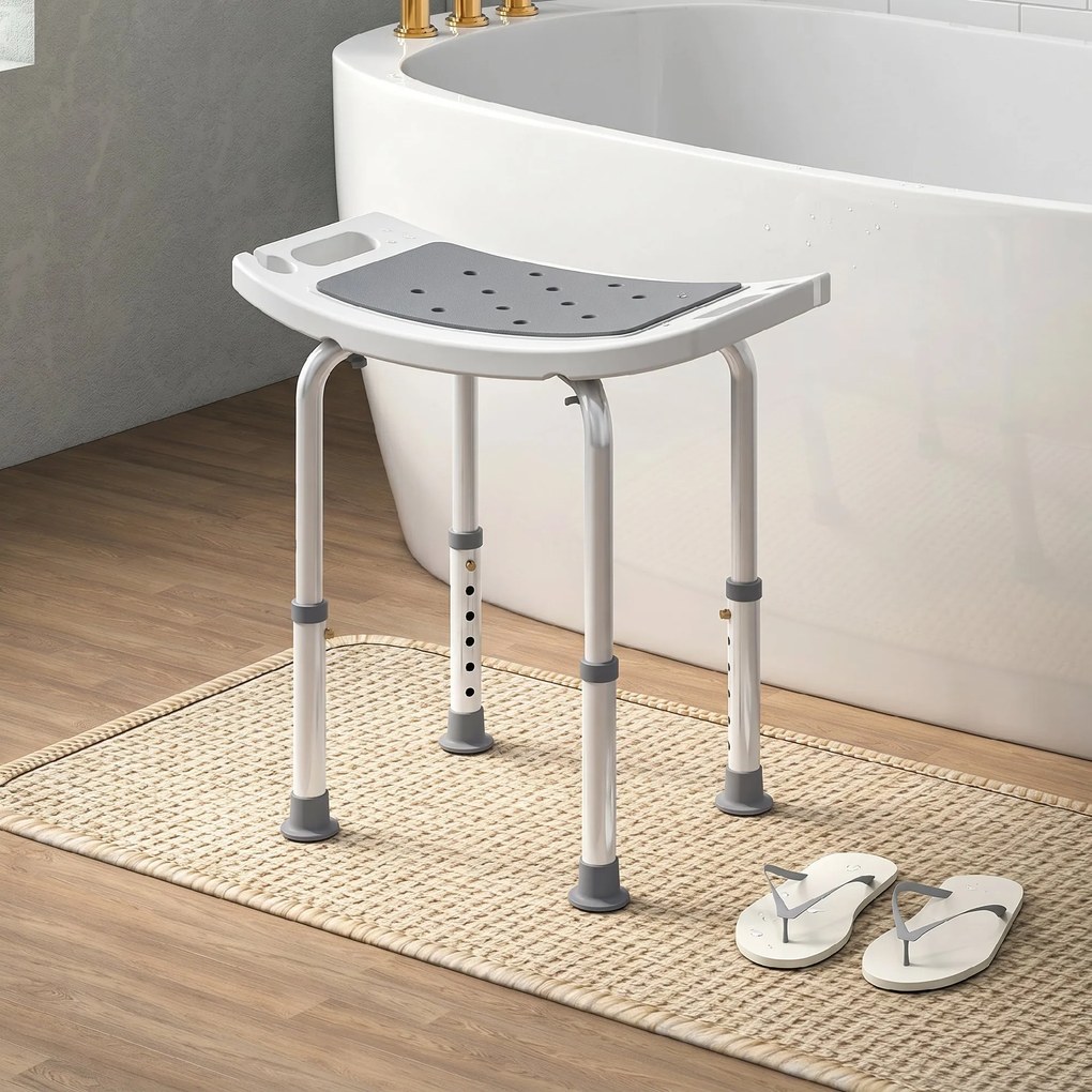 HOMCOM Scaun de Duș din Aluminiu și Plastic Antialunecare, Înălțime Reglabilă 6 Niveluri 39-52cm, Gri | Aosom Romania