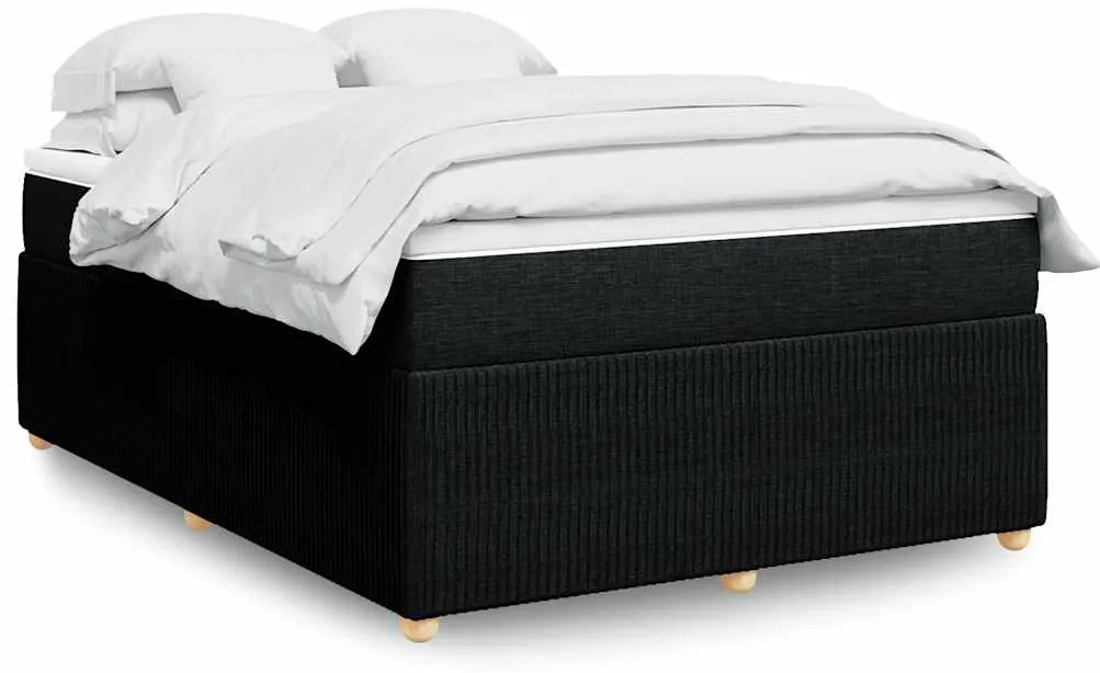 vidaXL Pat box spring cu saltea, negru, 140x190 cm, textil