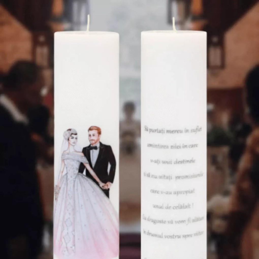 Set 2 Lumanari Nunta Miri clasici cu mesaj de la nasi 7 cm, 50 cm