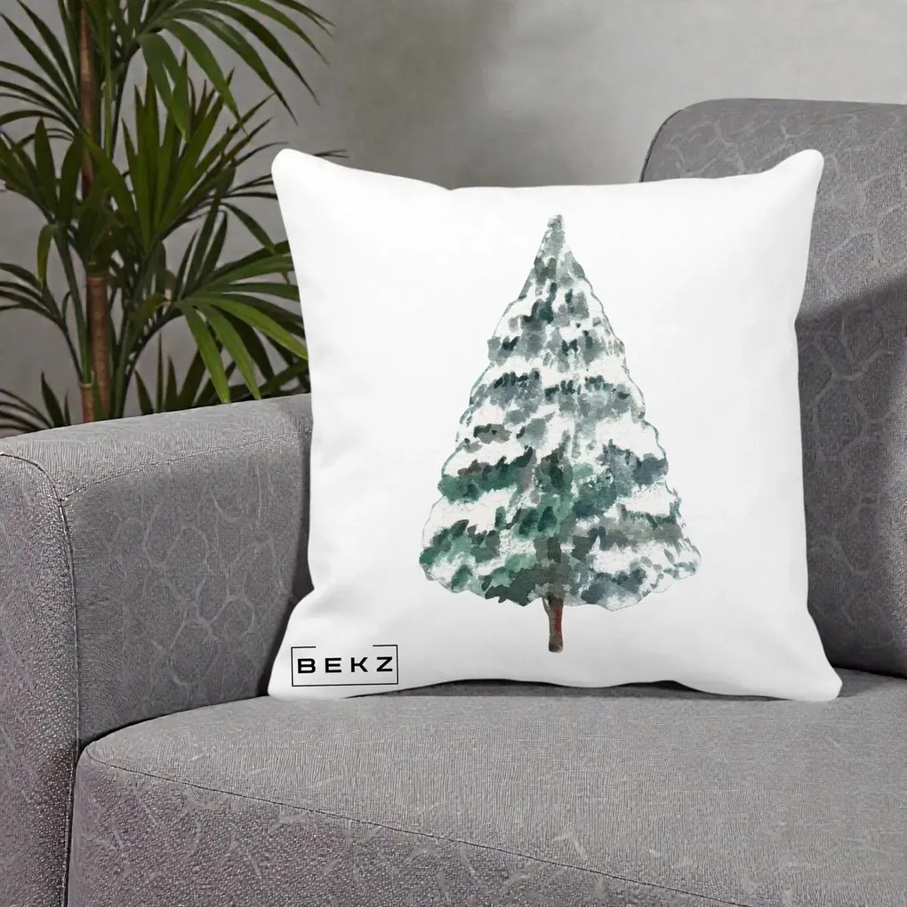Perna Decorativa cu tematica de Craciun, Brad 2, 40x40 cm, Alba Mata, Husa Detasabila, Perna Inclusa, BEKZ®