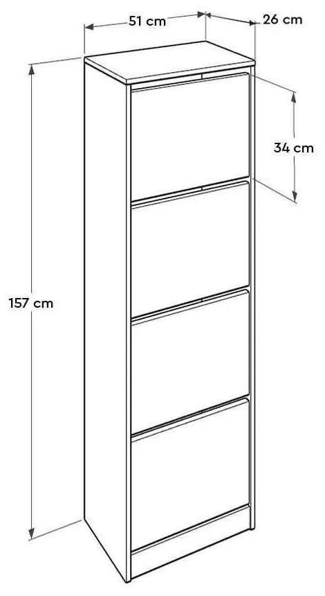 Pantofar Adore Tall, 4 compartimente, 16 perechi, 51 x 157 x 26 cm