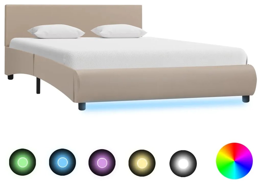 285500 vidaXL Cadru de pat cu LED, cappuccino, 120 x 200 cm, piele ecologică