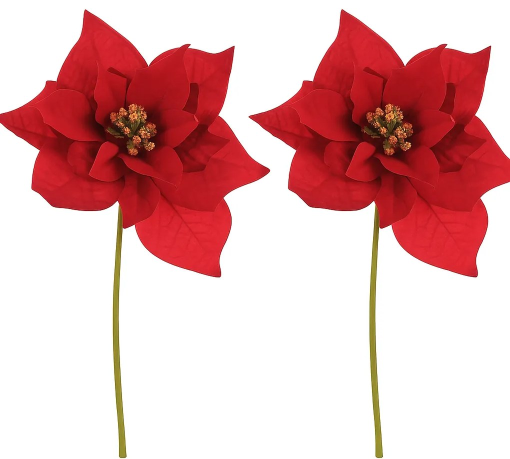 Set de Flori de Crăciuniță pe tulpină, 2 bucăți, roșii, 32 cm