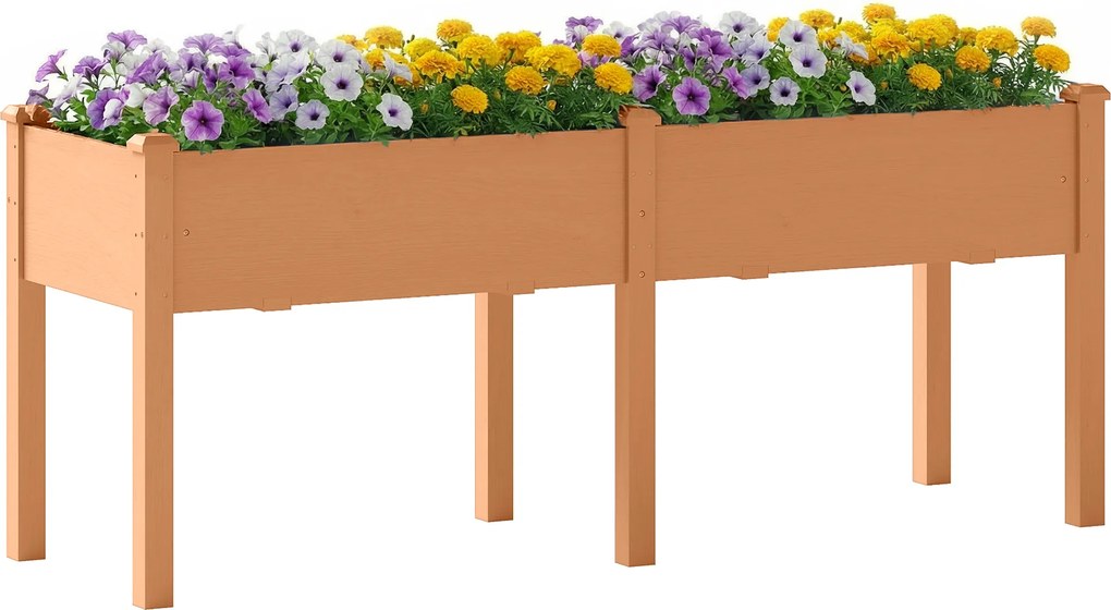 Outsunny Pat de grădină urban ridicat din lemn 184x59x76,5 cm cu 6 orificii de drenaj pentru cultivare plante flori Maro | Aosom Romania