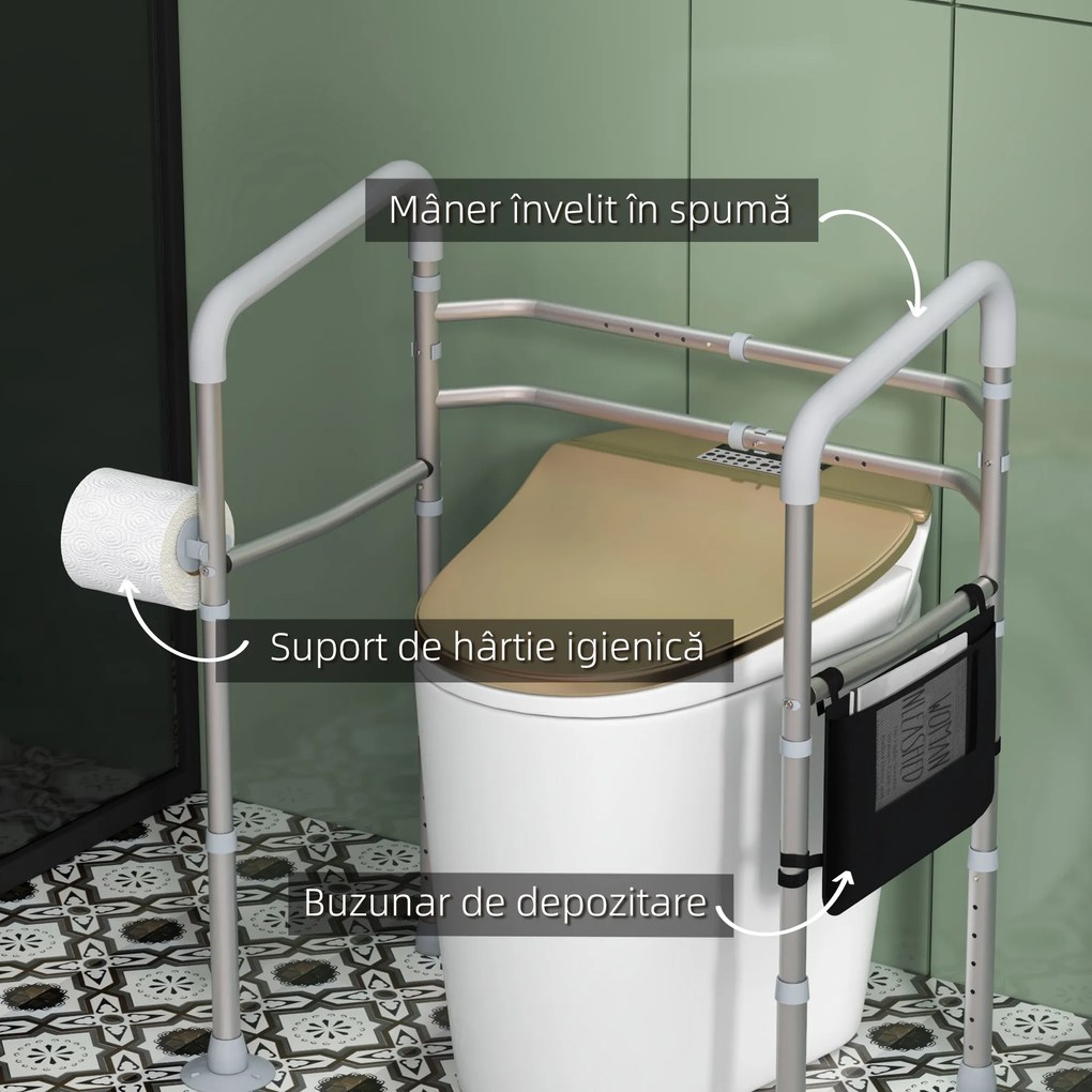 HOMCOM Cadru WC Reglabil, Cadru de Siguranță pentru Baie, cu Brațe și Ventuze, Accesoriu Baie | Aosom Romania