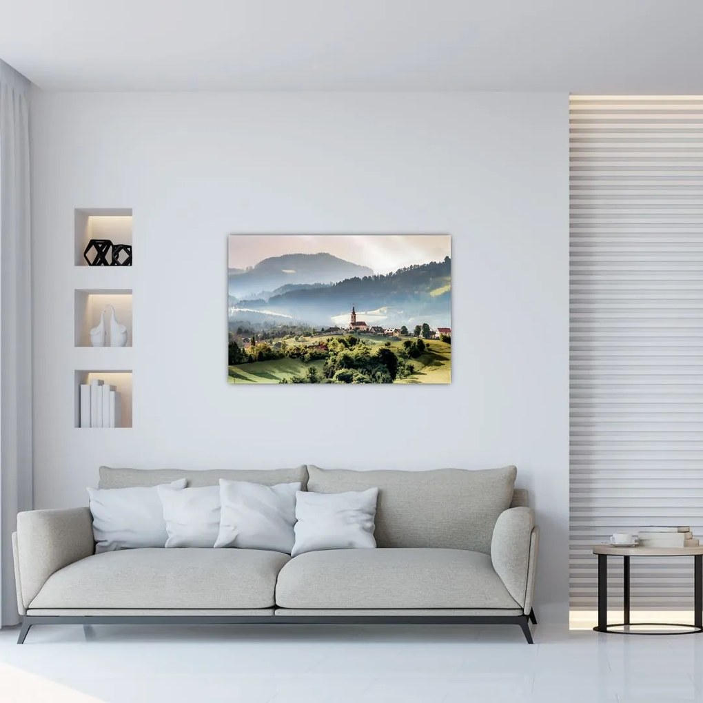 Tablou - sătuț în ceață (90x60 cm)