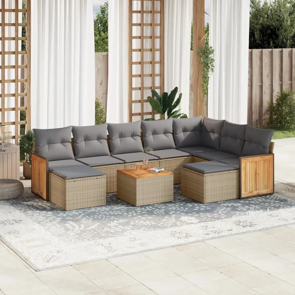 vidaXL Set canapele de grădină cu perne, 10 piese, bej, poliratan