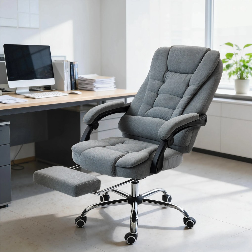 Vinsetto Scaun de birou cu masaj și încălzire, scaun de birou, înălțime reglabilă, spătar înclinat, 65x70x111-119 cm, gri | Aosom Romania