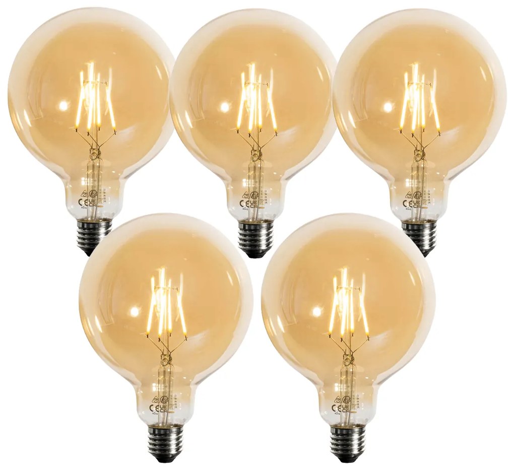 Set de 5 becuri LED E27 reglabile, aurii, G125, 4,9W, 450 lm, 2200K