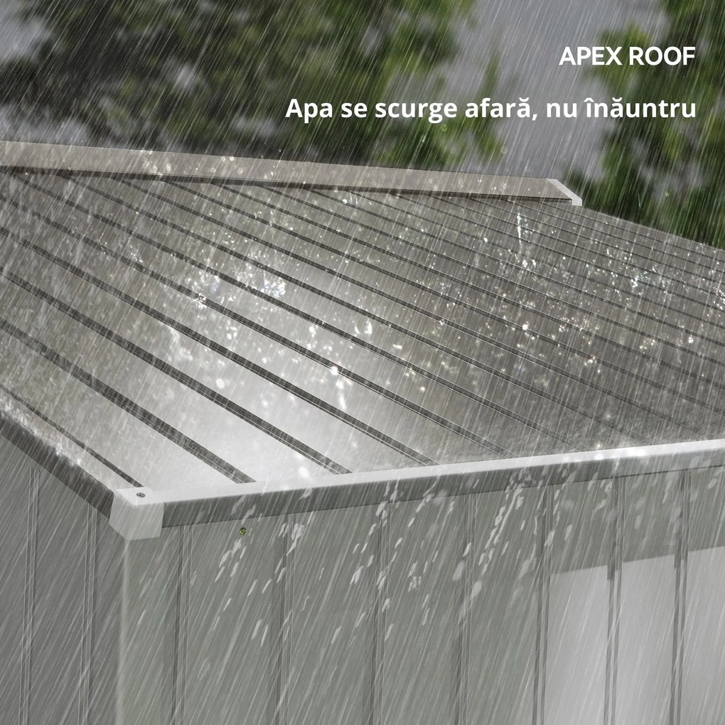 Outsunny Magazie Grădină cu Uși Glisante Duble, Sopron din Oțel și PP, Dimensiune Mare, Argintiu | Aosom Romania