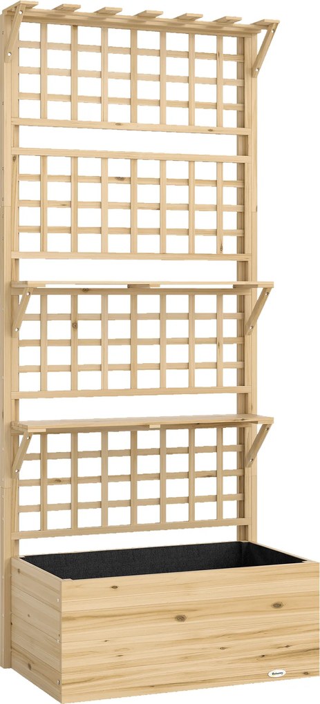Outsunny Strat Înălțat din Lemn cu Suport și Acoperiș, Fiorieră Elevată pentru Exterior cu 2 Rafturi, Orificiu de Drenare și Material Textil pentru Plante Cățărătoare, Legume și Flori, Natural | Aosom Romania