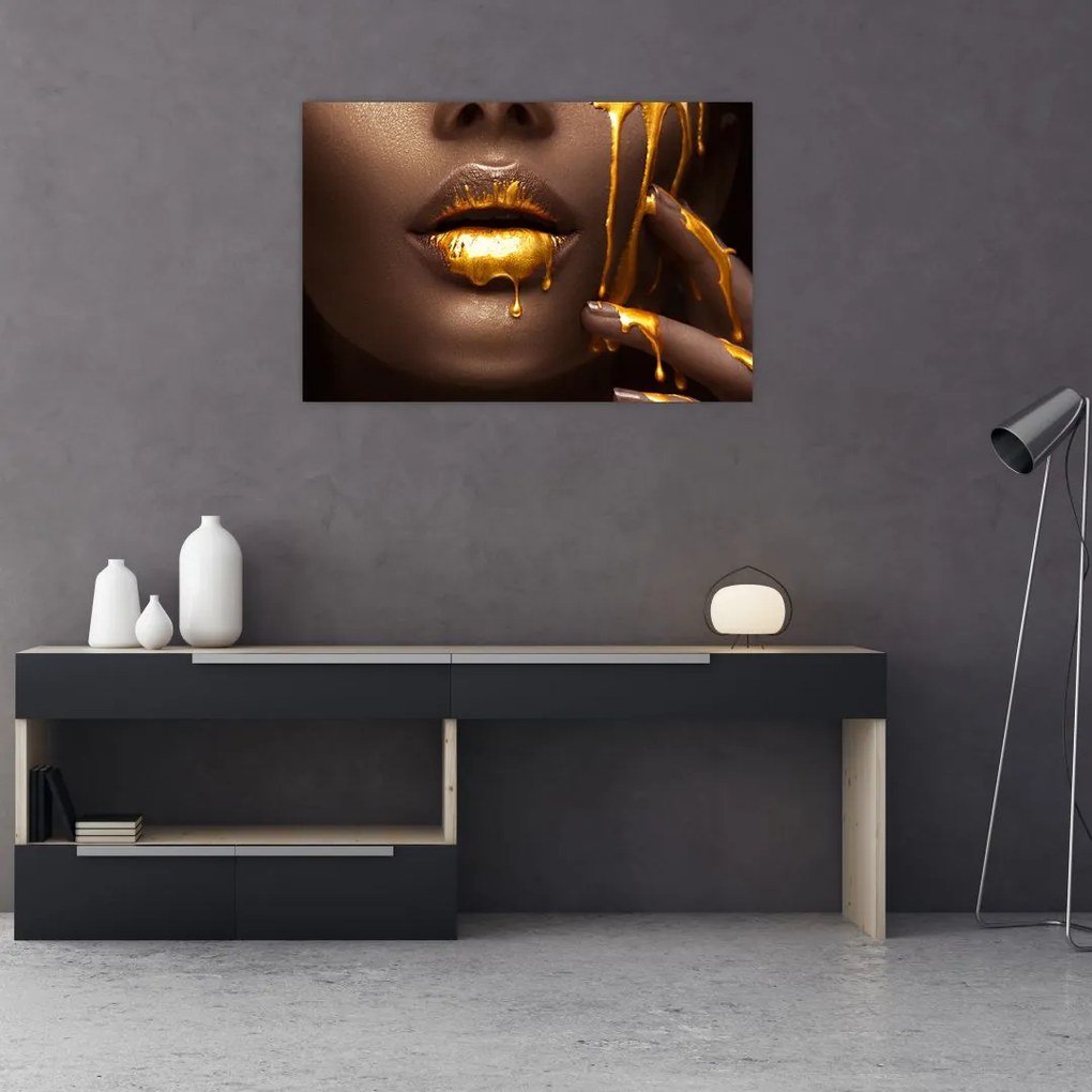 Tablou - Femeie cu buze aurii (90x60 cm)