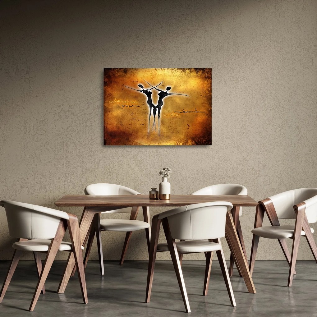 Tablou pe sticlă perechii dansând pictate (70x50 cm)
