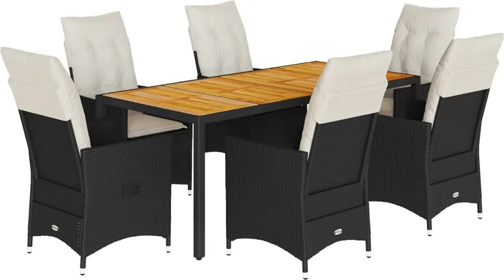 vidaXL Set mobilier de grădină cu perne, 7 piese, negru, poliratan