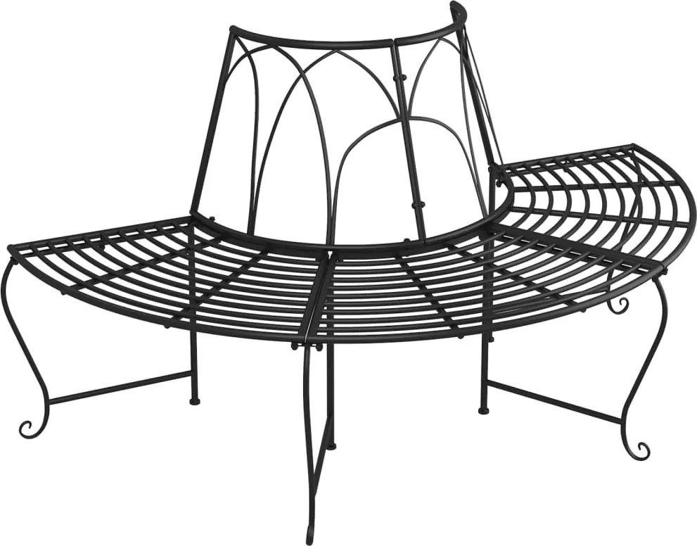 vidaXL Bancă semicirculară de copac, negru, Ø159 cm, oțel