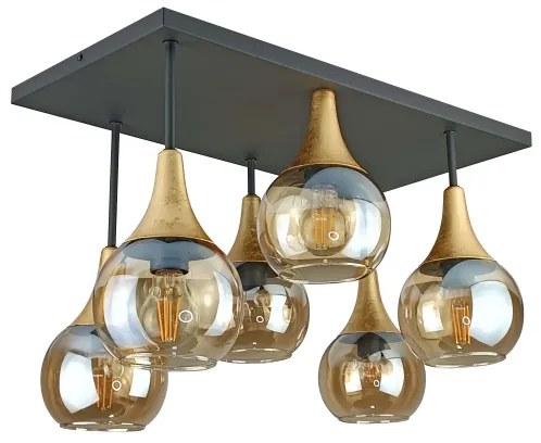 Lustră aplicată SOMA 6xE27/60W/230V negru/auriu/bej fumuriu