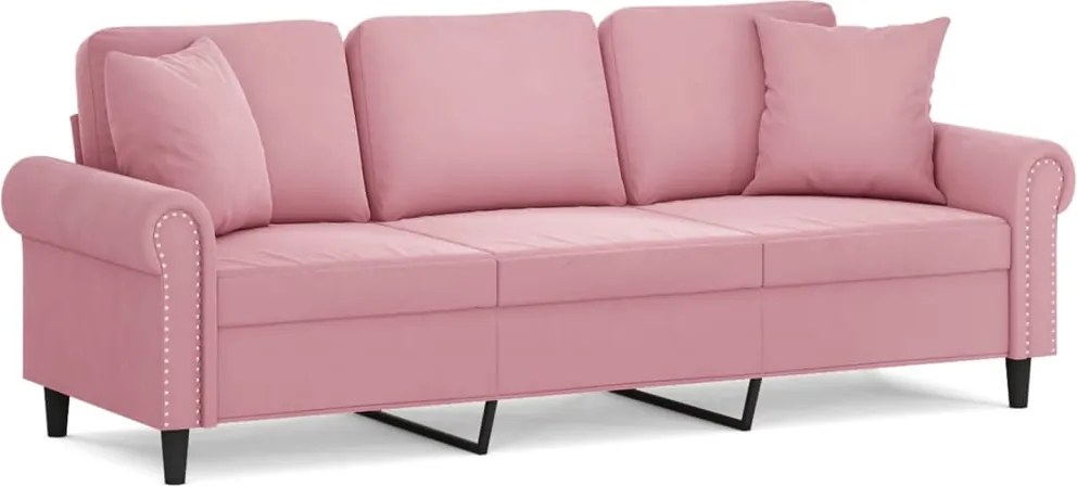 vidaXL Canapea cu 3 locuri cu pernuțe, roz, 180 cm, catifea