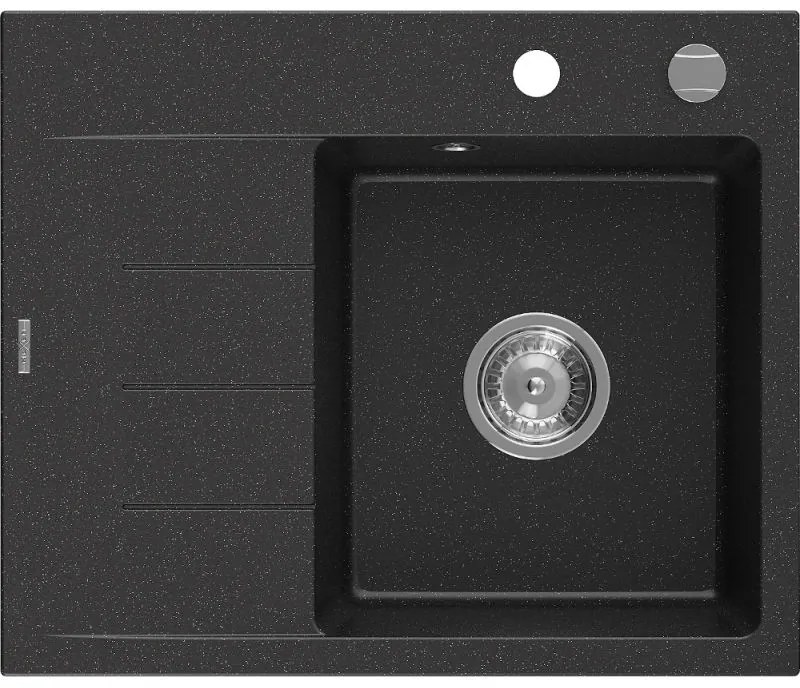 Mexen Ben chiuvetă de granit cu 1 compartiment, cu scurgător, dreapta 600 x 500 mm, negru/argintiu metalic, sifon crom