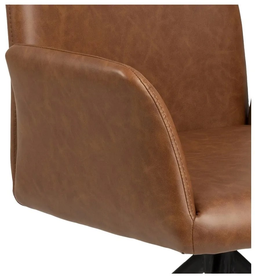 Scaun de sufragerie maro coniac cu cotiere tapițat Naya – Actona