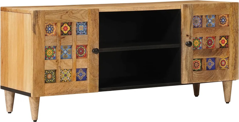 vidaXL Cabinet TV natural 105 x 33,5 x 46 cm Lemn de mango solid