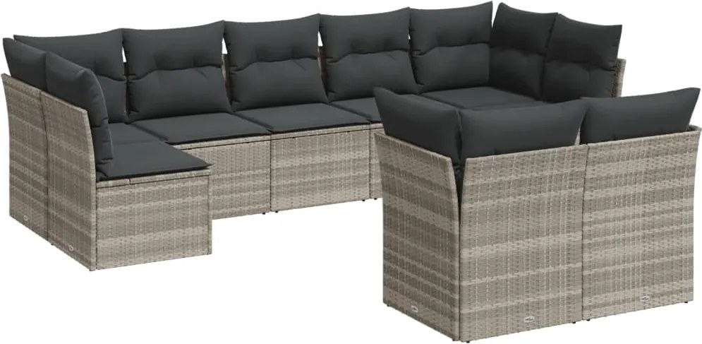 vidaXL Set canapele de grădină cu perne, 9 piese gri deschis poliratan