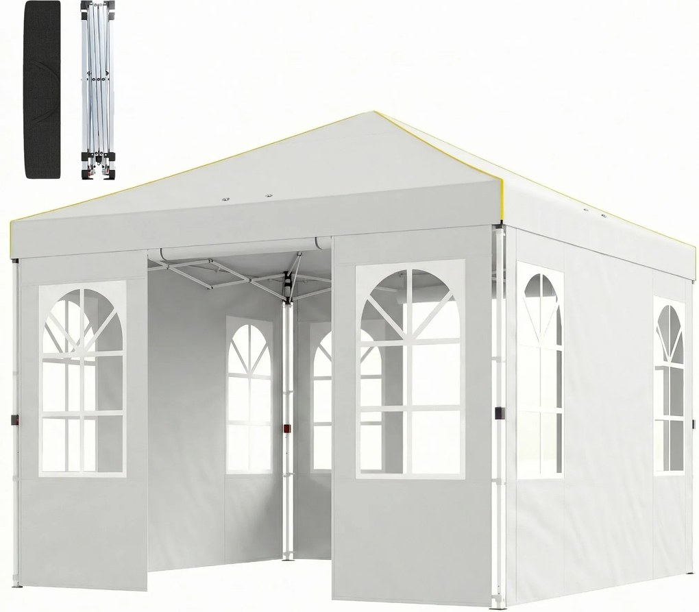 Outsunny Cort Pliabil 3x3 m Pop-up cu UPF50+ 4 Laterale Detașabile Înălțime Reglabilă și Husă de Transport Alb | Aosom Romania