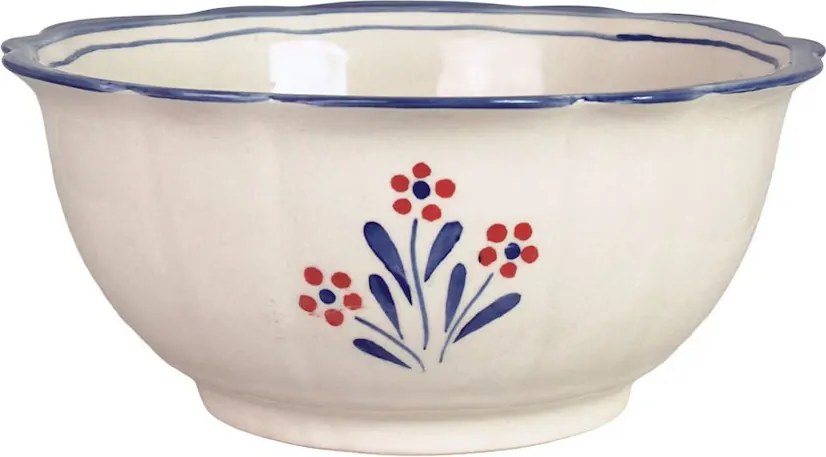 Bol mare din ceramică pictată manual, Ø 22 x H 10 cm, albastru, „Esther Wildflower"