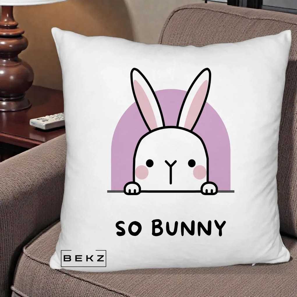 Perna Decorativa So Bunny Kawaii, 40x40 cm, Alb Pufos, Husa Detasabila, Perna Inclusa, BEKZ®