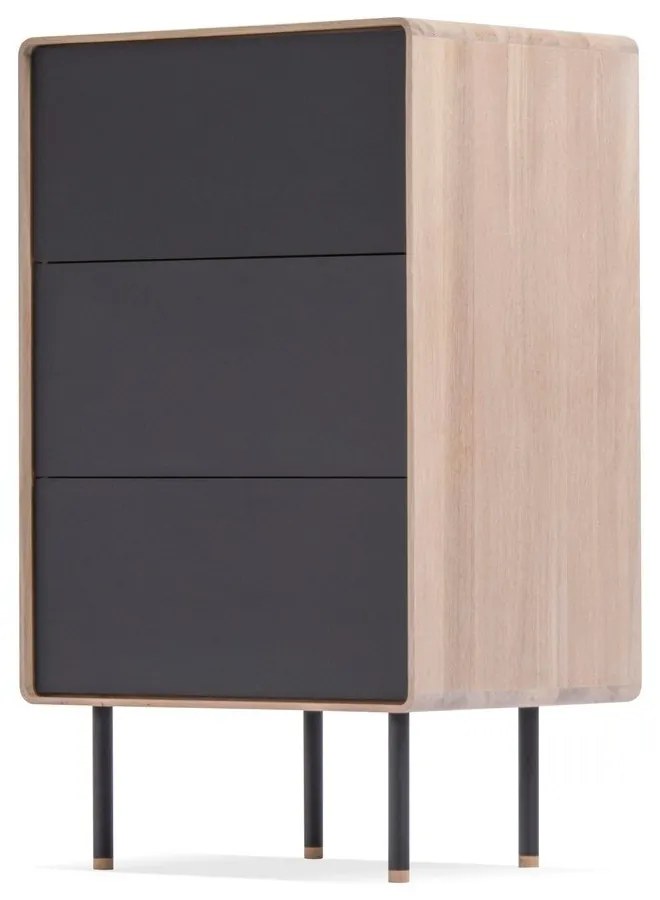 Comodă neagră/în culoare naturală înaltă din lemn de stejar 60x100 cm Fina – Gazzda