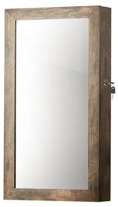 Dulap de perete cu oglinda pentru bijuterii, Artool, MDF, raft inferior, maro rustic, 37x10x67 cm