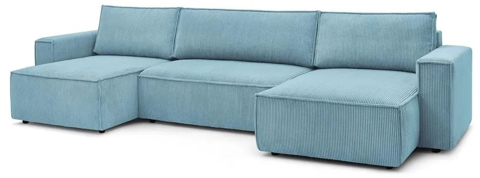 Colțar verde mentă extensibil/cu spațiu de depozitare cu tapițerie din catifea reiată (în formă de "U") Nihad – Bobochic Paris