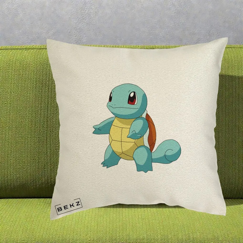 Perna Personalizata Squirtle Pokemon, 40x40 cm, Ecru, Husa Detasabila, Perna Inclusa, BEKZ®