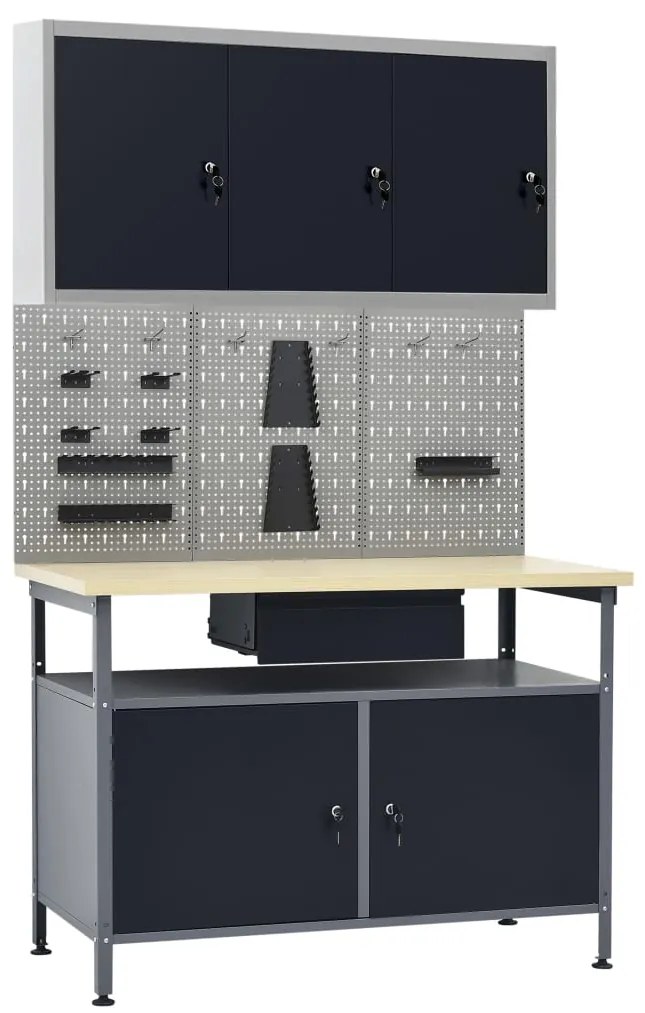 vidaXL Banc de lucru cu trei panouri de perete și un dulap