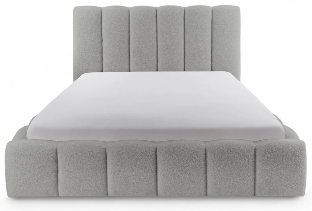 Pat tapițat Aura 160x200 cu spațiu depozitare - bouclé gri Quelle 83