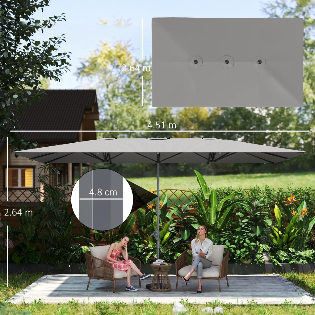Outsunny Umbrelă Dublă de Grădină cu Manivelă și 12 Spițe din Aluminiu și Poliester, 4.5x2.6 m, Gri Închis | Aosom Romania
