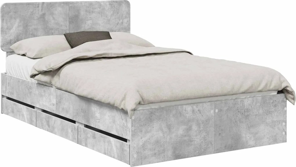 vidaXL Cadru de pat cu headboard Gri Beton 120 x 200 cm Lemn prelucrat
