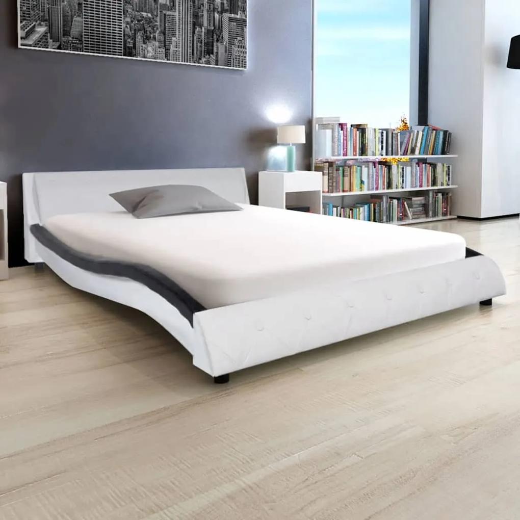 243137 vidaXL Cadru de pat cu piele artificială 140 x 200 cm, negru și alb