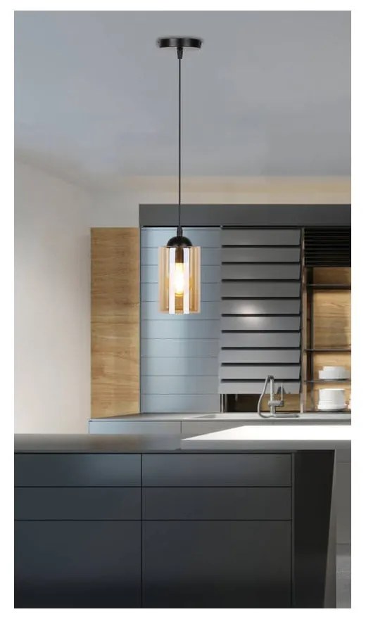 Lustră neagră cu abajur din sticlă ø 10 cm Bistro – Candellux Lighting