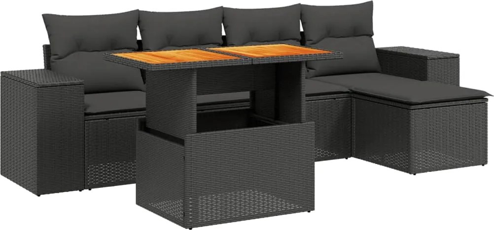 vidaXL Set mobilier de grădină cu perne, 6 piese, negru, poliratan