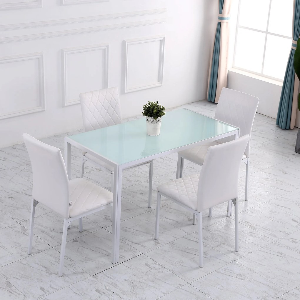 HOMCOM Scaune Sufragerie 4piese, cu Design Modern și Imitație de Piele, 41x50x92 cm, Alb | Aosom Romania