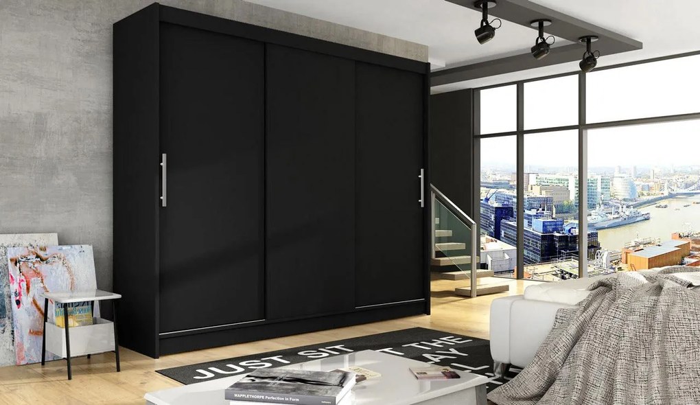 Dulap cu uși glisante Dorian II (negru) (fără iluminare). 1060777