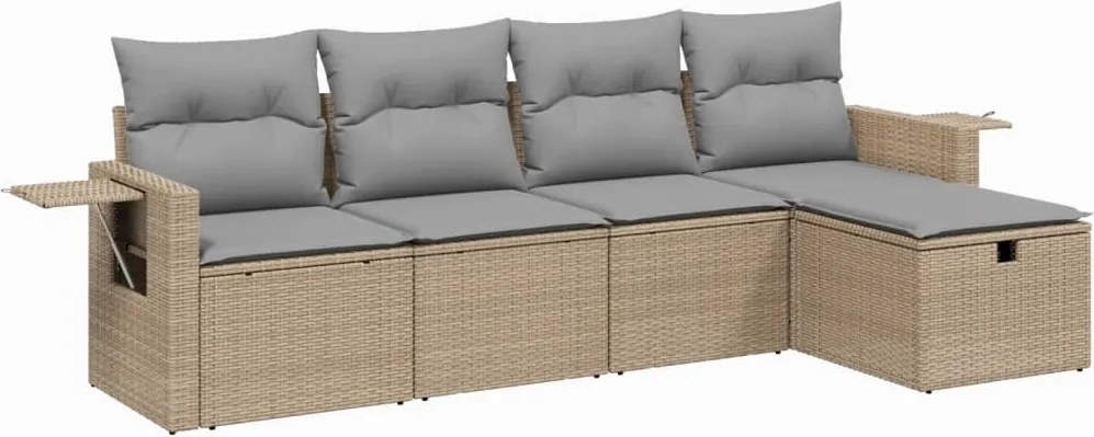 vidaXL Set canapele de grădină, 5 piese, cu perne, bej, poliratan