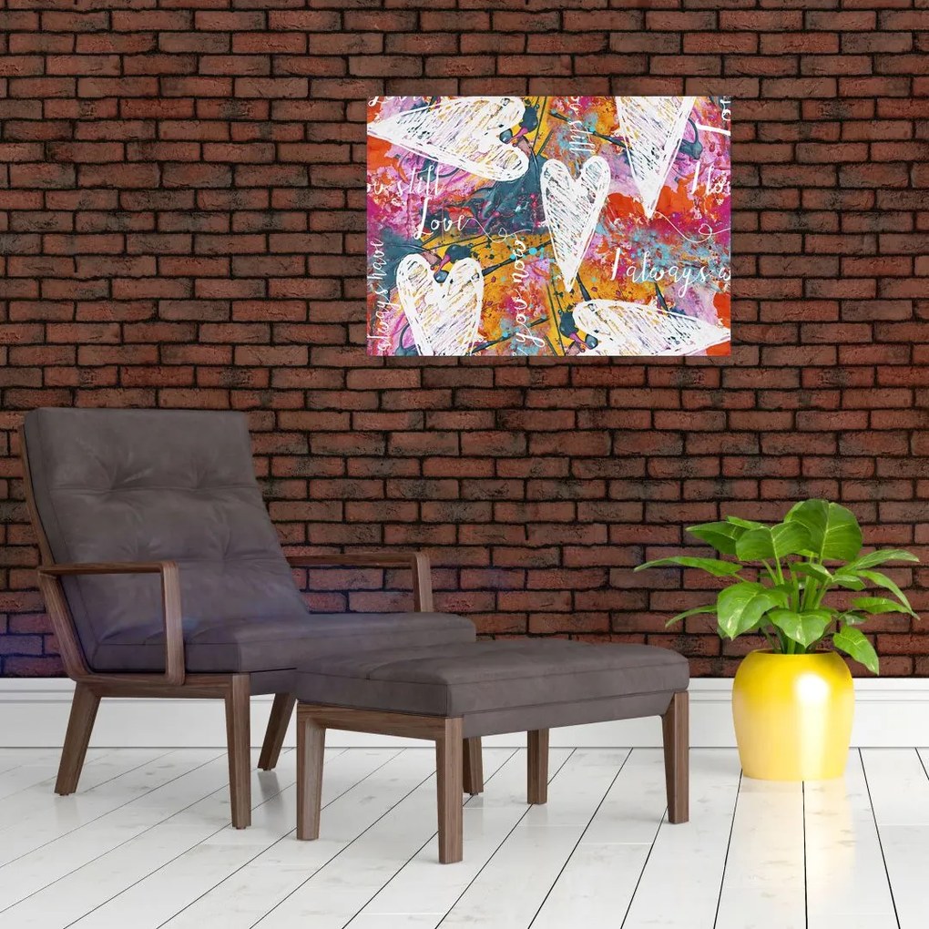 Tablou pe sticlă - Inima pe un fundal abstract (70x50 cm)