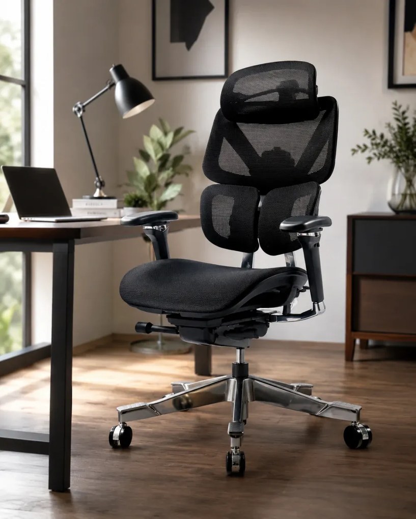 DeluxStar T2 ELITE PRO – Scaun Ergonomic Premium cu Suport Lombar Dual Dynamic 3D, Suspensie Air-Glide și Suport Complet Cervical – Spate – Lombar, Negru