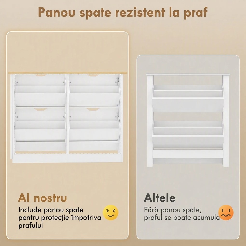 HOMCOM Pantofar Modern pentru max. 16 Perechi, cu 4 Sertare Reglabile și Detașabile, din Lemn, 105x26x80 cm, Alb | Aosom Romania