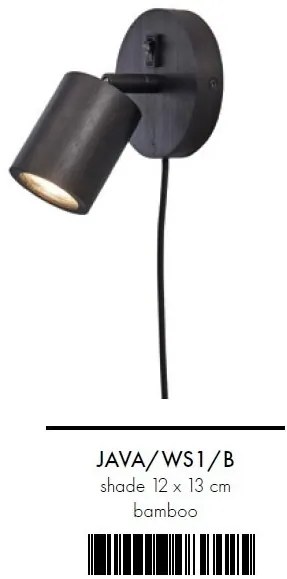 Aplica de perete eco din bambus Java dia.12x2,5cm, black